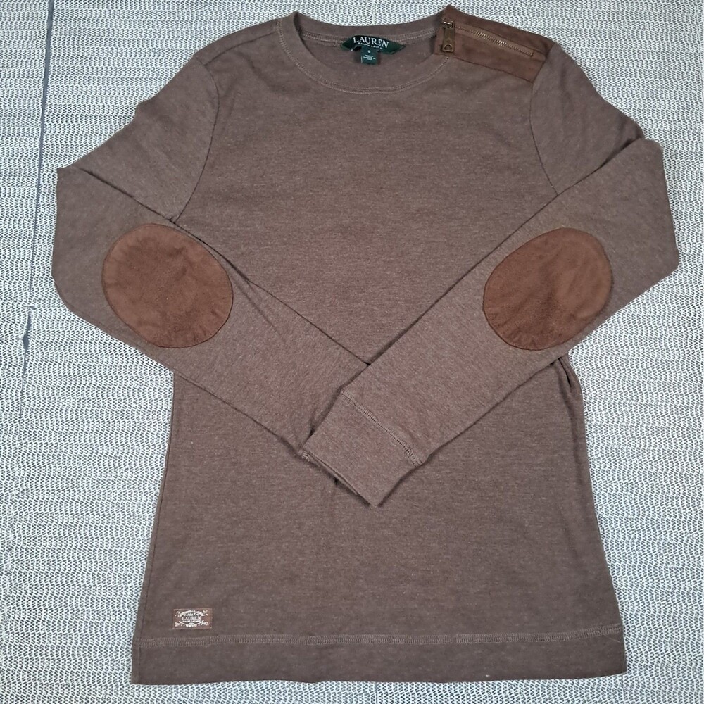 Ralph Lauren Equestrian Elbow Patch Zipper Shoulder Long Sleeve Top Sz S